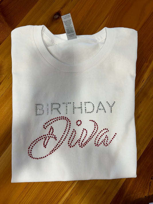 Birthday Rhinestone Ladies Shirt - Birthday Diva