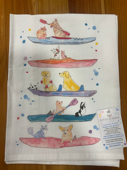 Flour Sack Dish Towel - Dogs Boating
