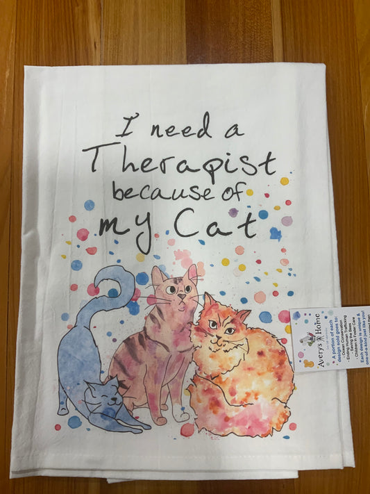 Flour Sack Dish Towel - Cat Therapist